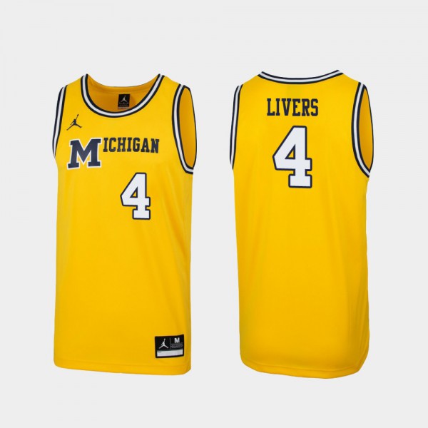 Michigan #4 Men's Isaiah Livers Jersey Maize NCAA 1989 Throwback College Basketball Replica
